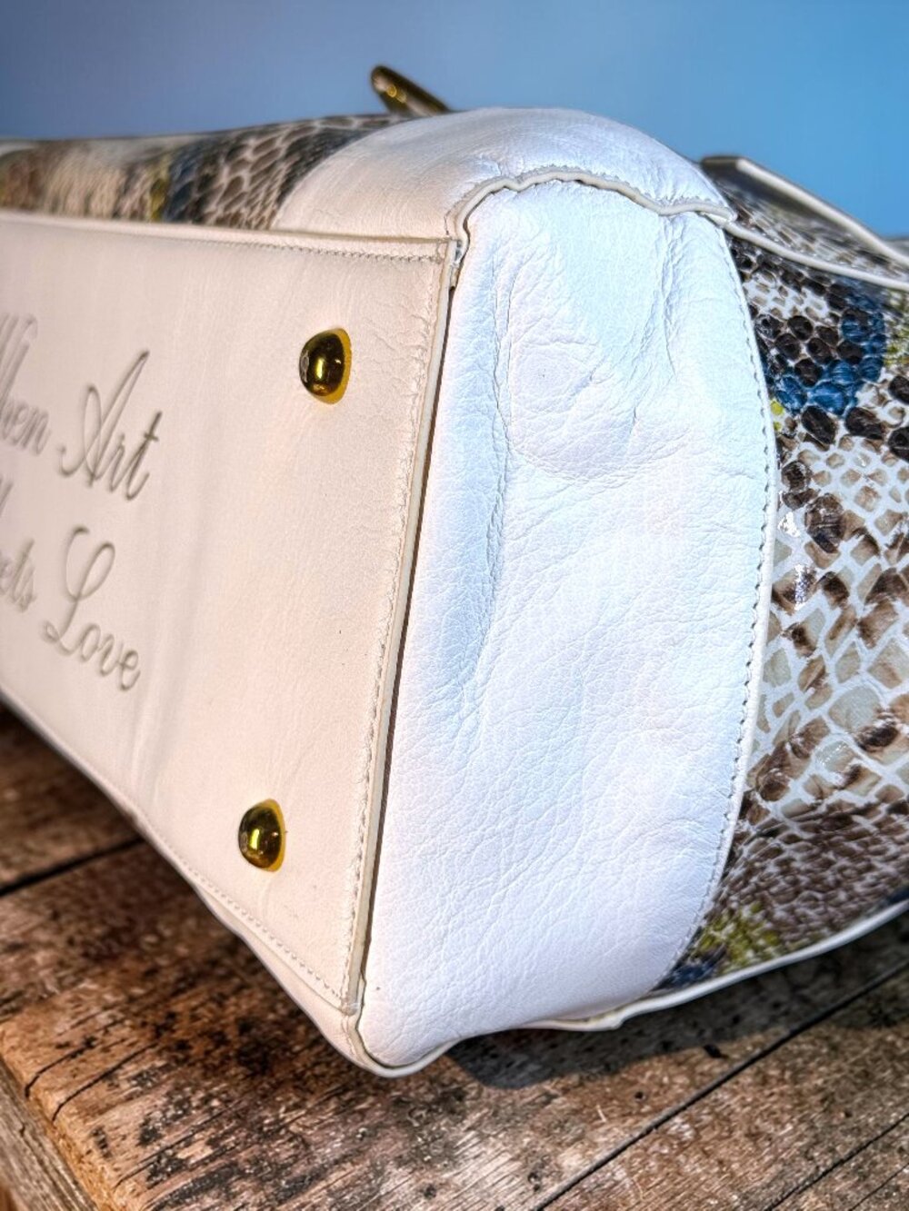 Sharif 1827 Studio Leather and Snake Foil Top Handle Shoulder Bag - SAMPLE BAG - Picture 10 of 15